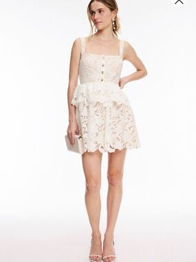 Self-Portrait Cream Lace Peplum Mini Dress
